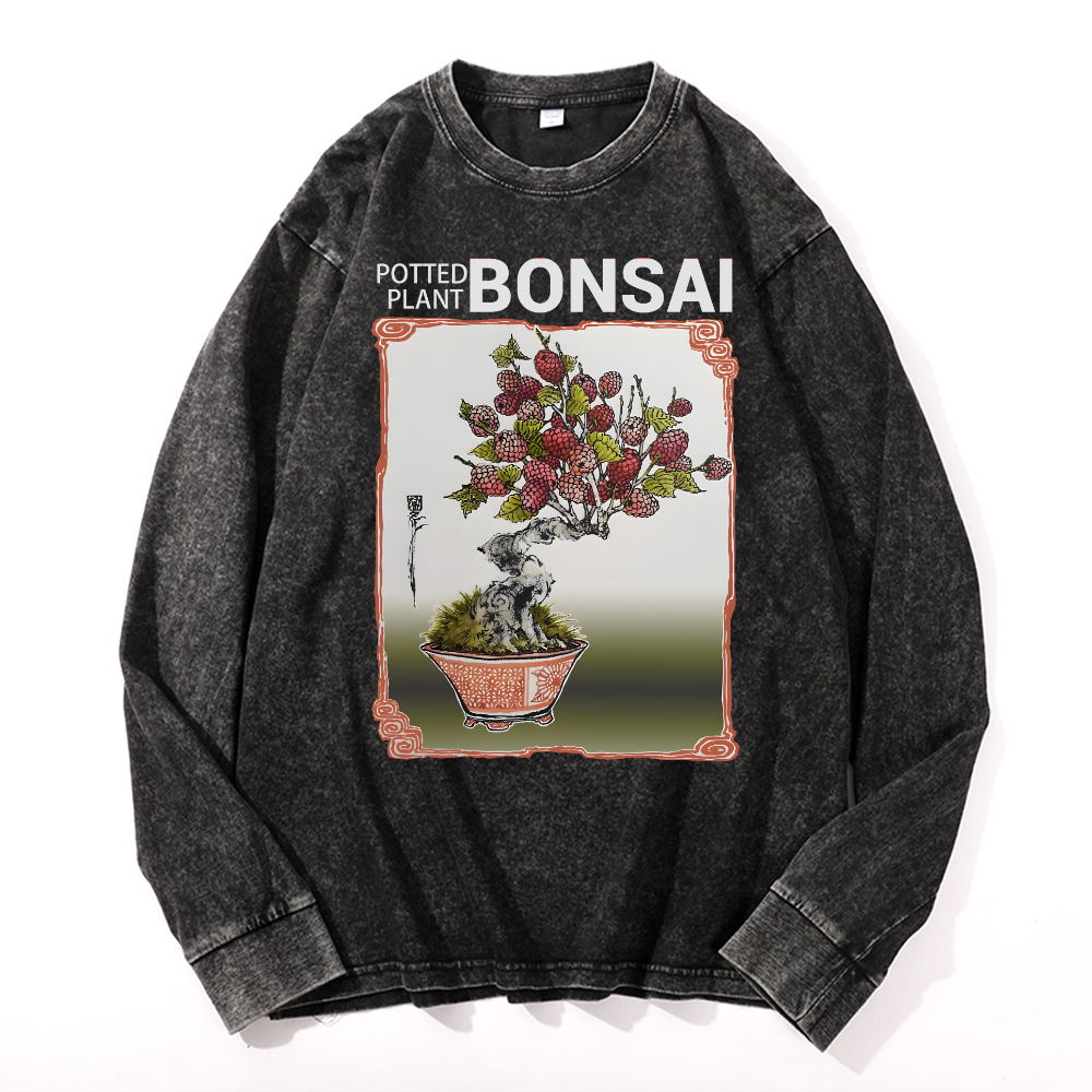 Bonsai Vintage Cotton Wash Crewneck Long-Sleeve T-Shirt