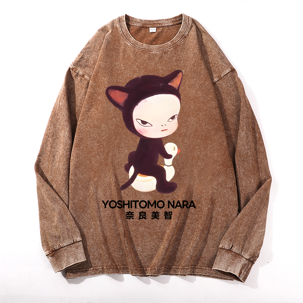 Yoshitomo Nara Vintage Cotton Wash Crewneck Long-Sleeve T-Shirt