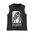 Stay Positive Skull Pure Cotton Wash-Dyed Sleeveless Tank Top