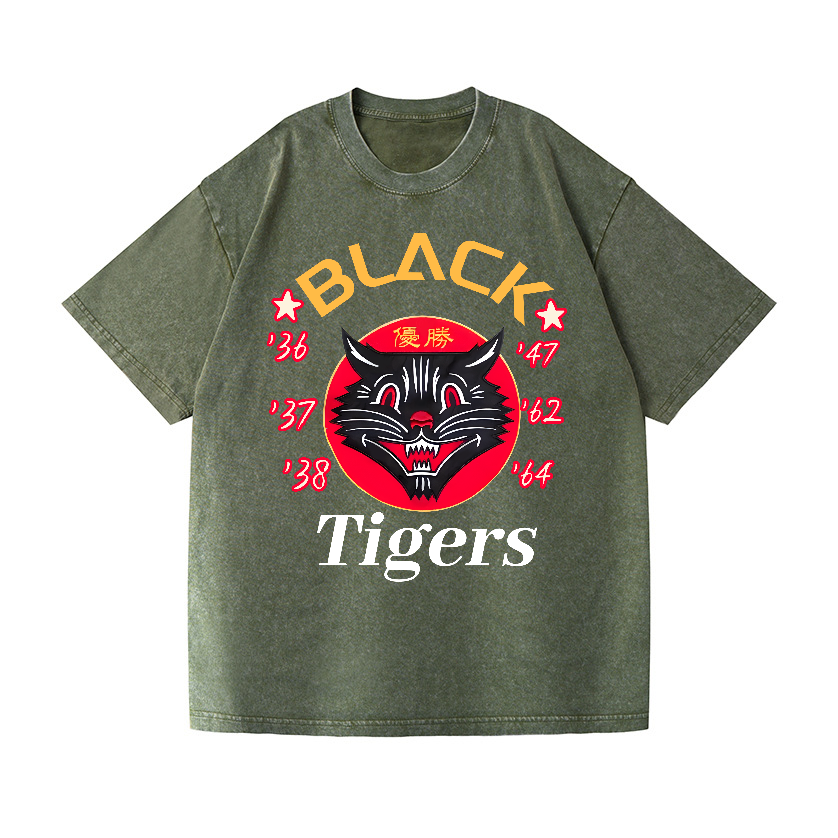 Black Cat Vintage Wash Japanese Design T-Shirt