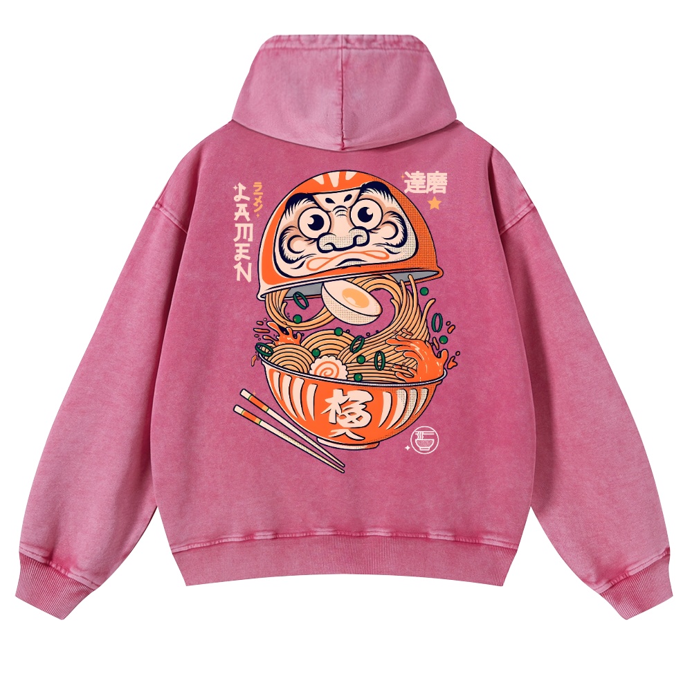 Daruma Ramen Vintage Washed Cotton Back Art Hoodie