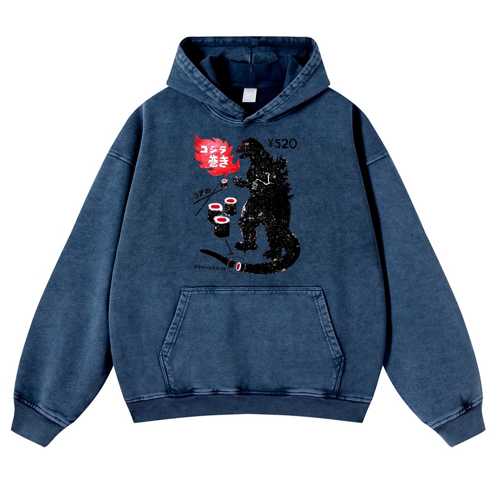 Sushi Kaiju Vintage Washed Thick Cotton Hoodie