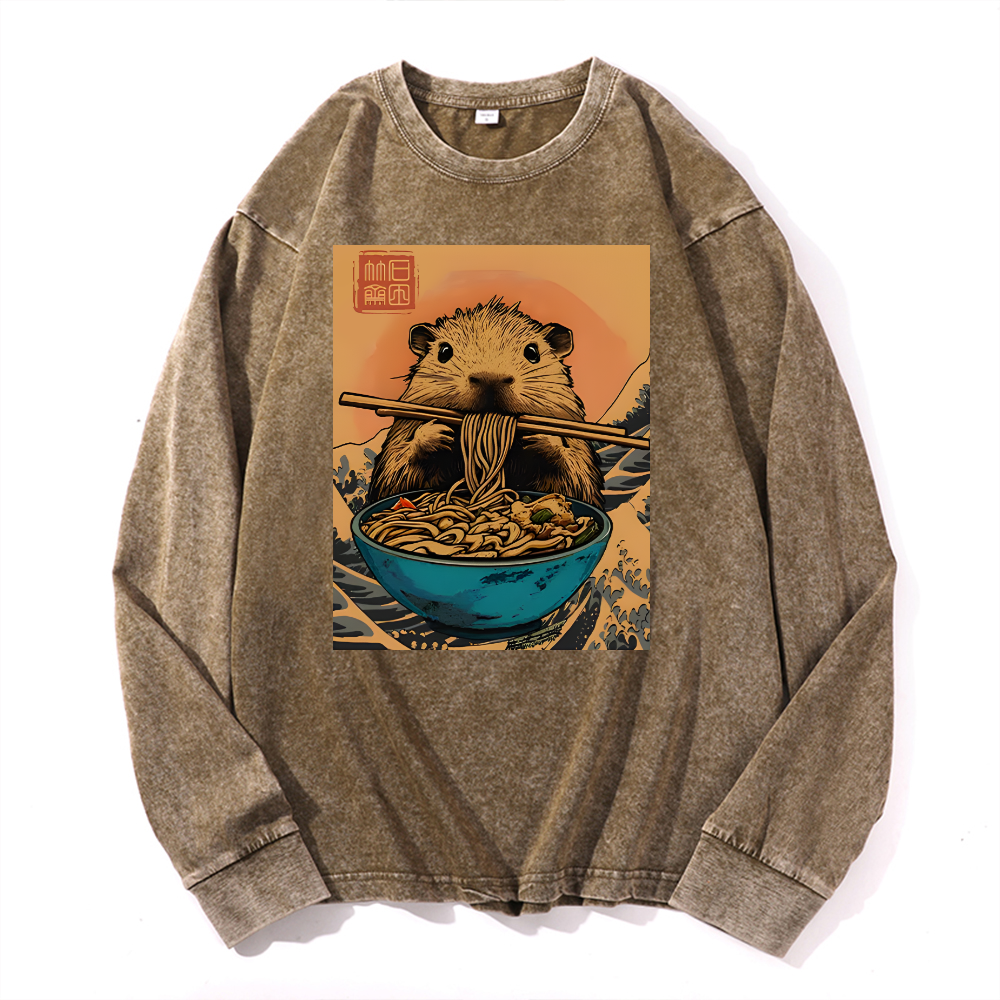 Guinea Pig Vintage Cotton Wash Crewneck Long-Sleeve T-Shirt