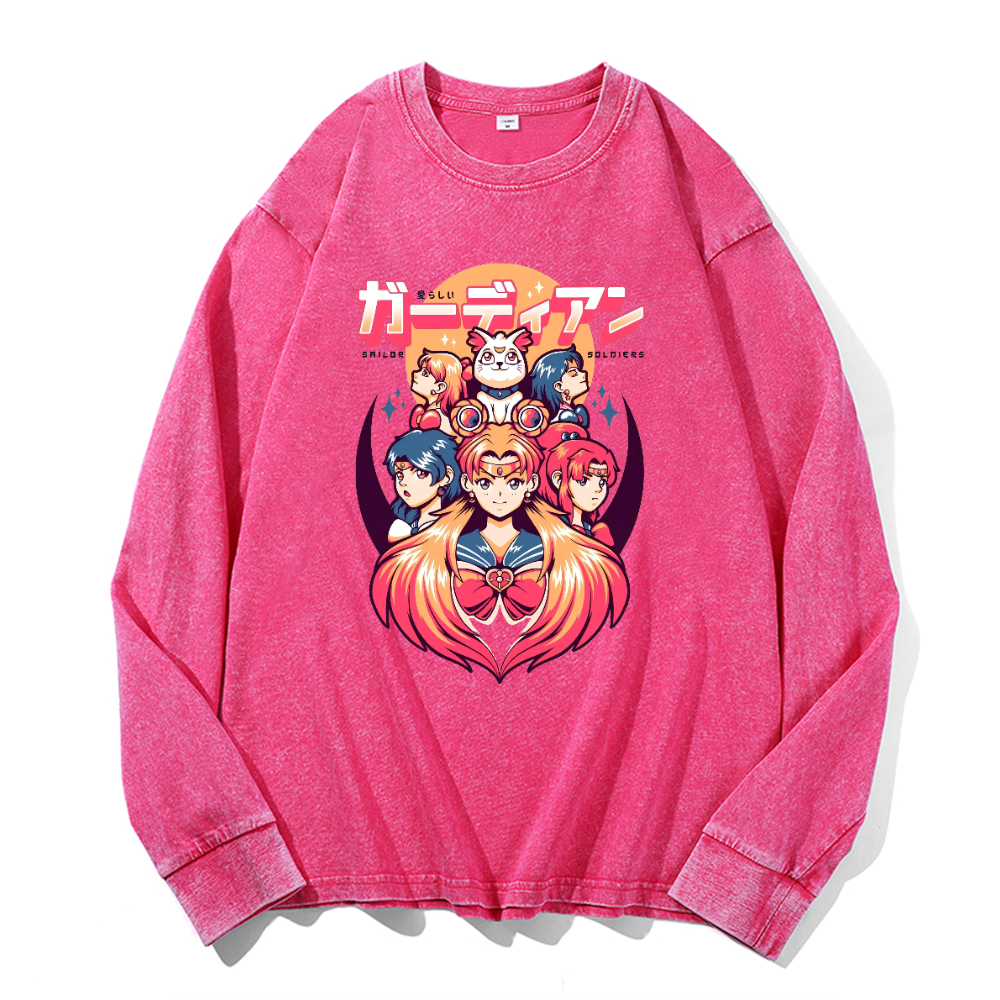 Vintage Cotton Wash Crewneck Long-Sleeve T-Shirt