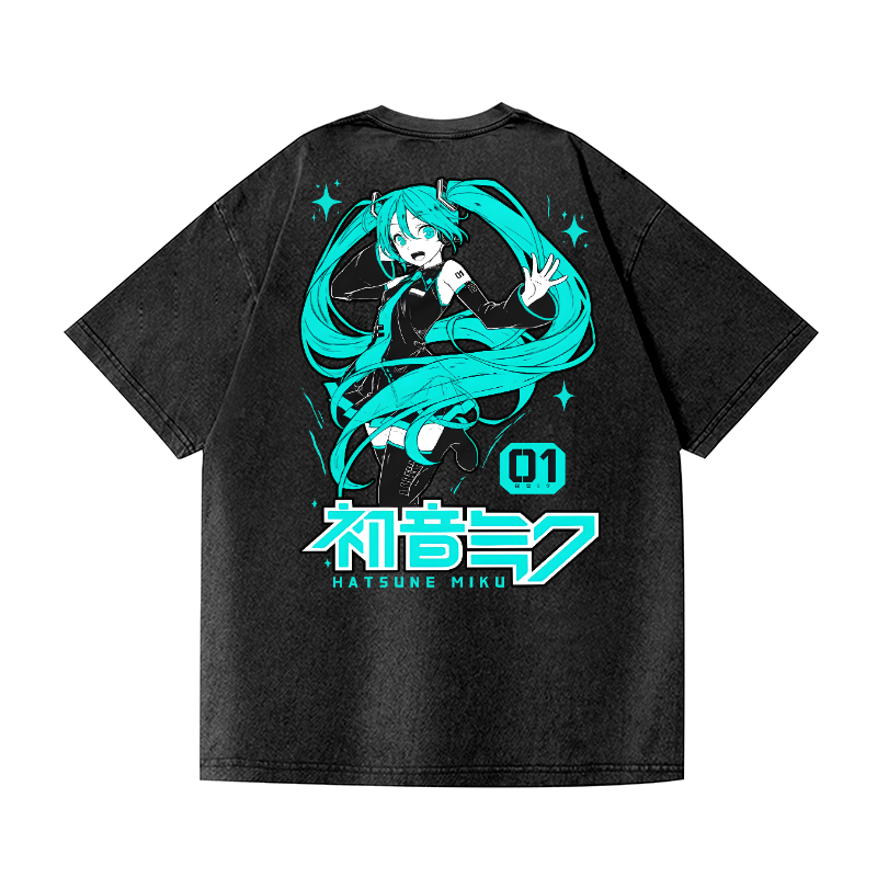 Hatsune Miku Vintage Wash Japanese Design Back Art T-Shirt
