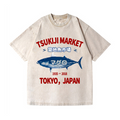 Tsukiji Market Tuna Fish Tokyo Japan Vintage Wash Japanese Design T-Shirt