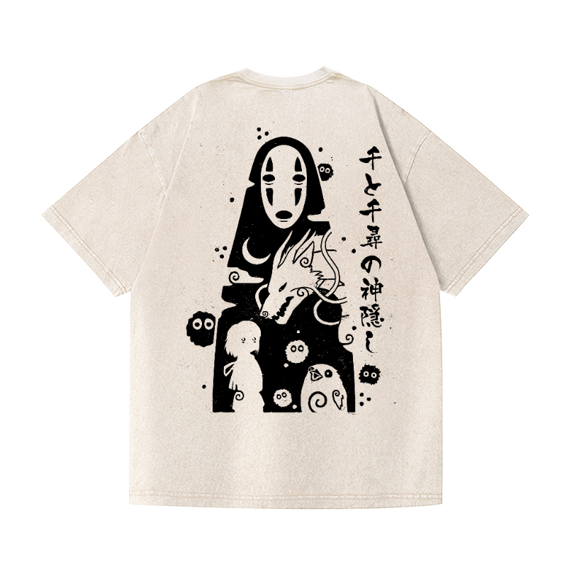 Ghibli No Face Kaonashi Vintage Wash Japanese Design Back Art T-Shirt