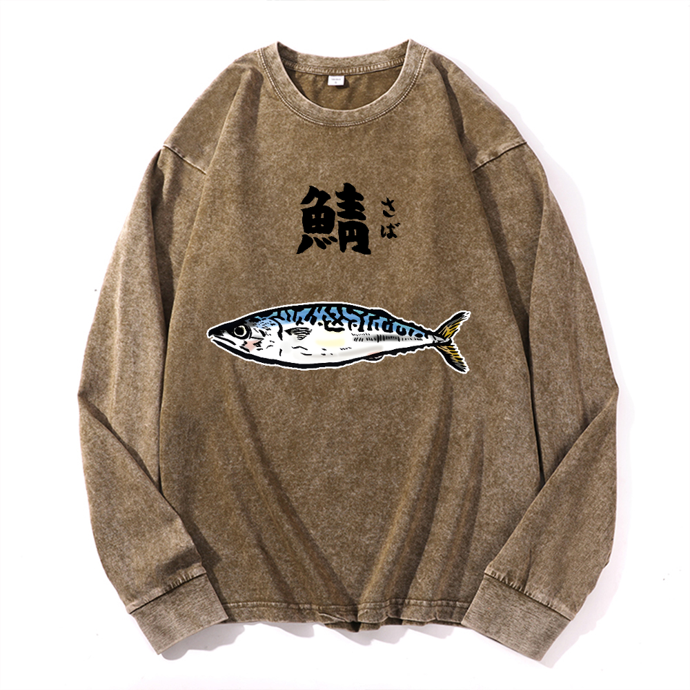 Mackerel Vintage Cotton Wash Crewneck Long-Sleeve T-Shirt