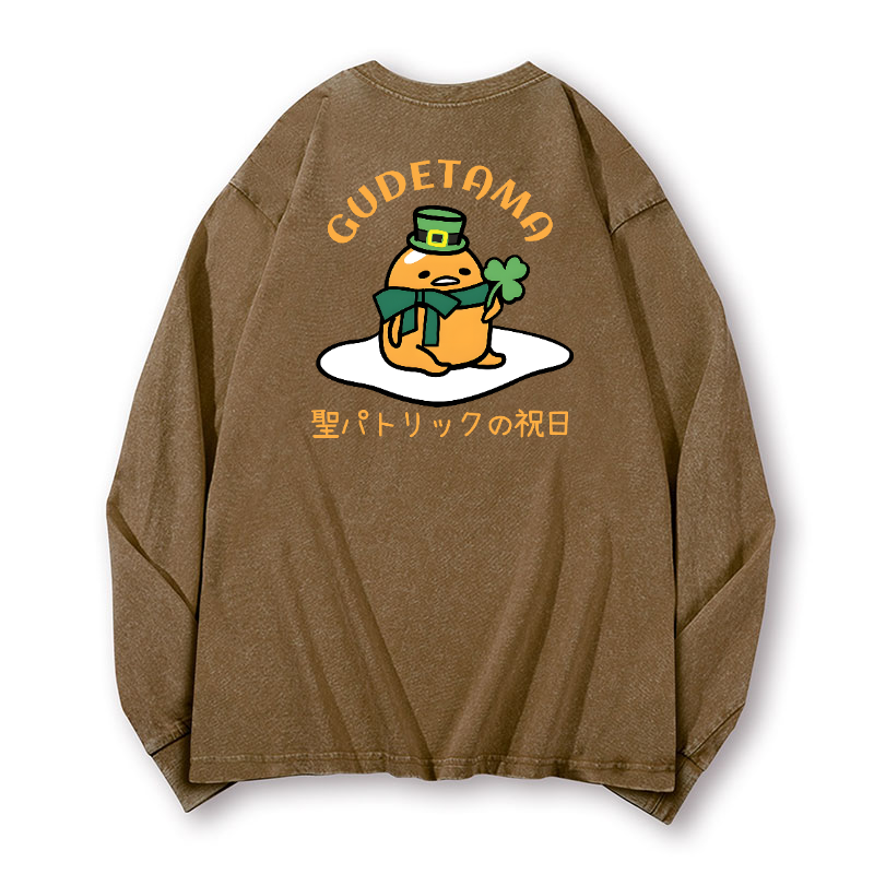 Egg Saint Patrick Vintage Washed Cotton Back Art Long-sleeve T-shirt