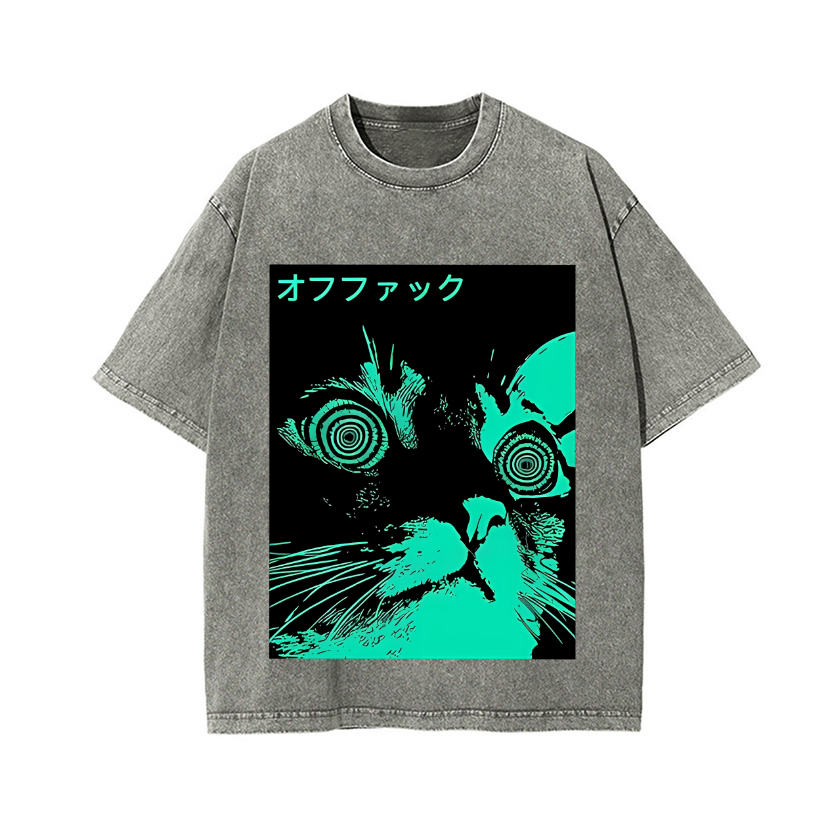 Cat Vintage Wash Japanese Design T-Shirt