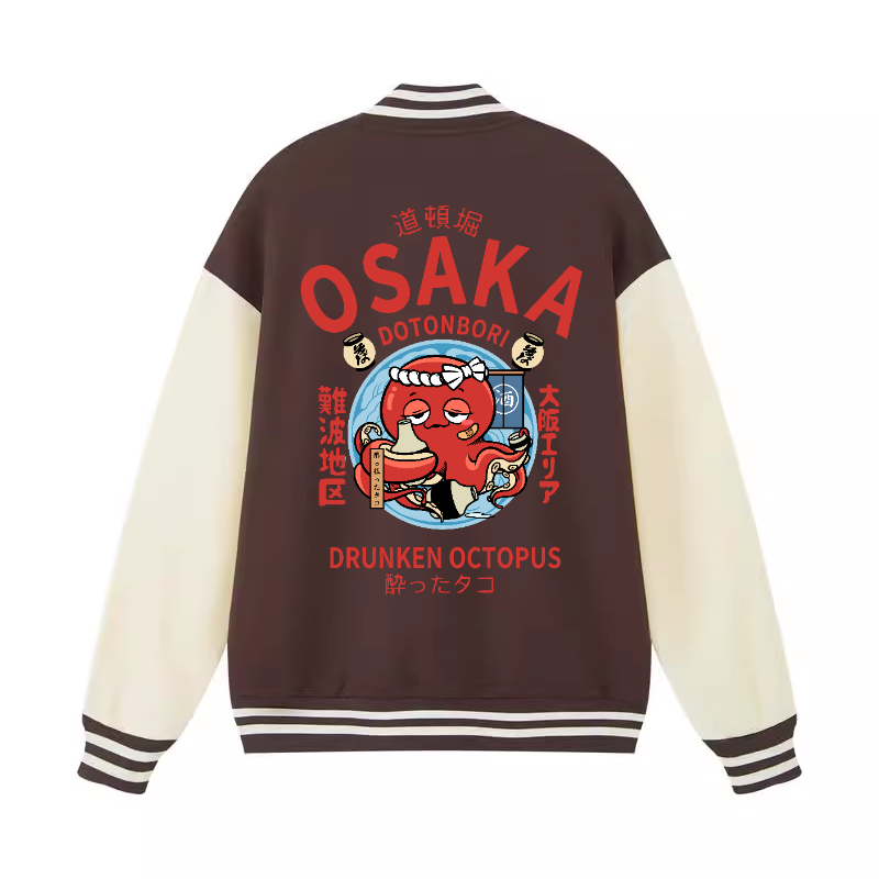 Osaka Dotonbori Drunken Octopus Vintage Cotton Varsity Jacket