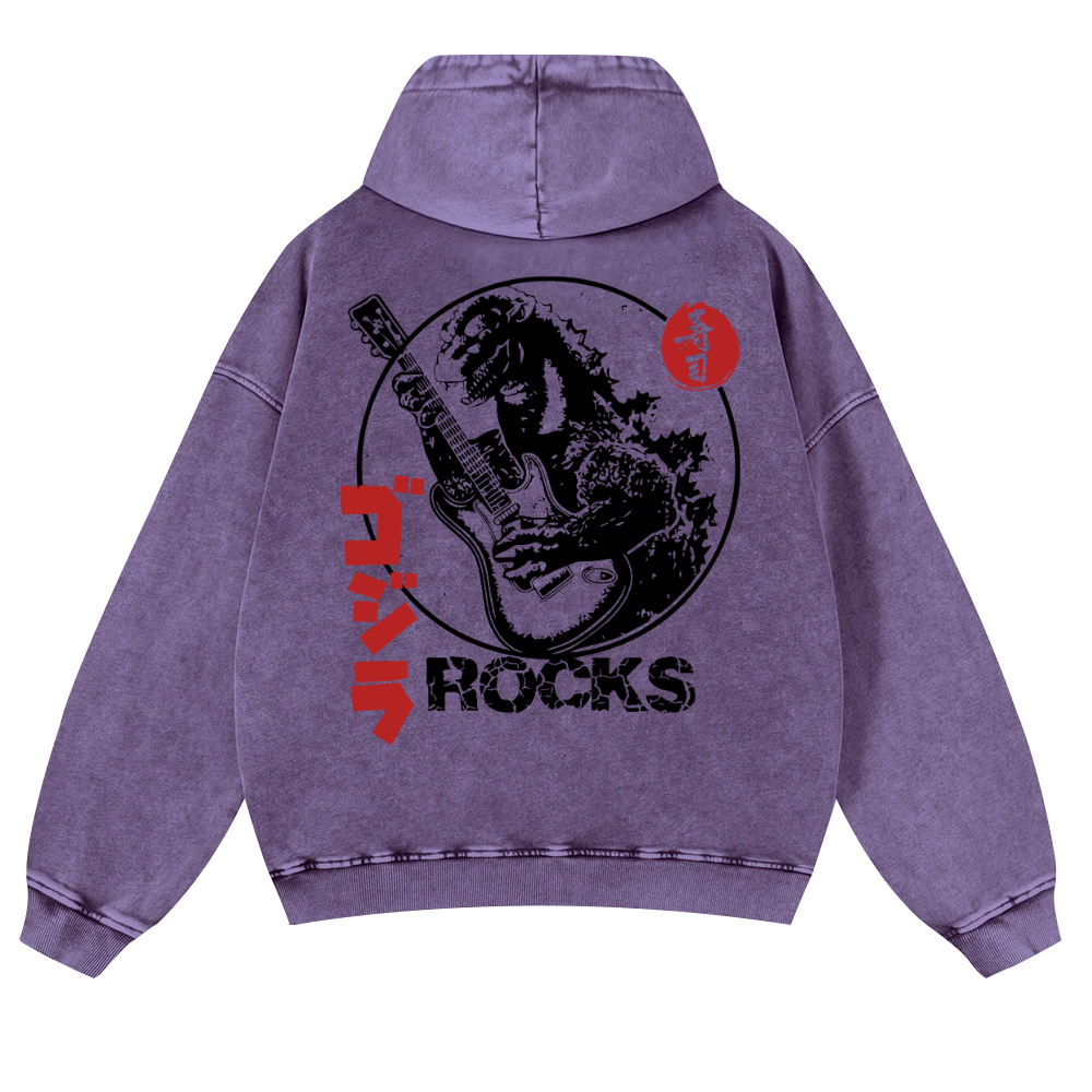 Rock Kaiju Vintage Washed Cotton Back Art Hoodie