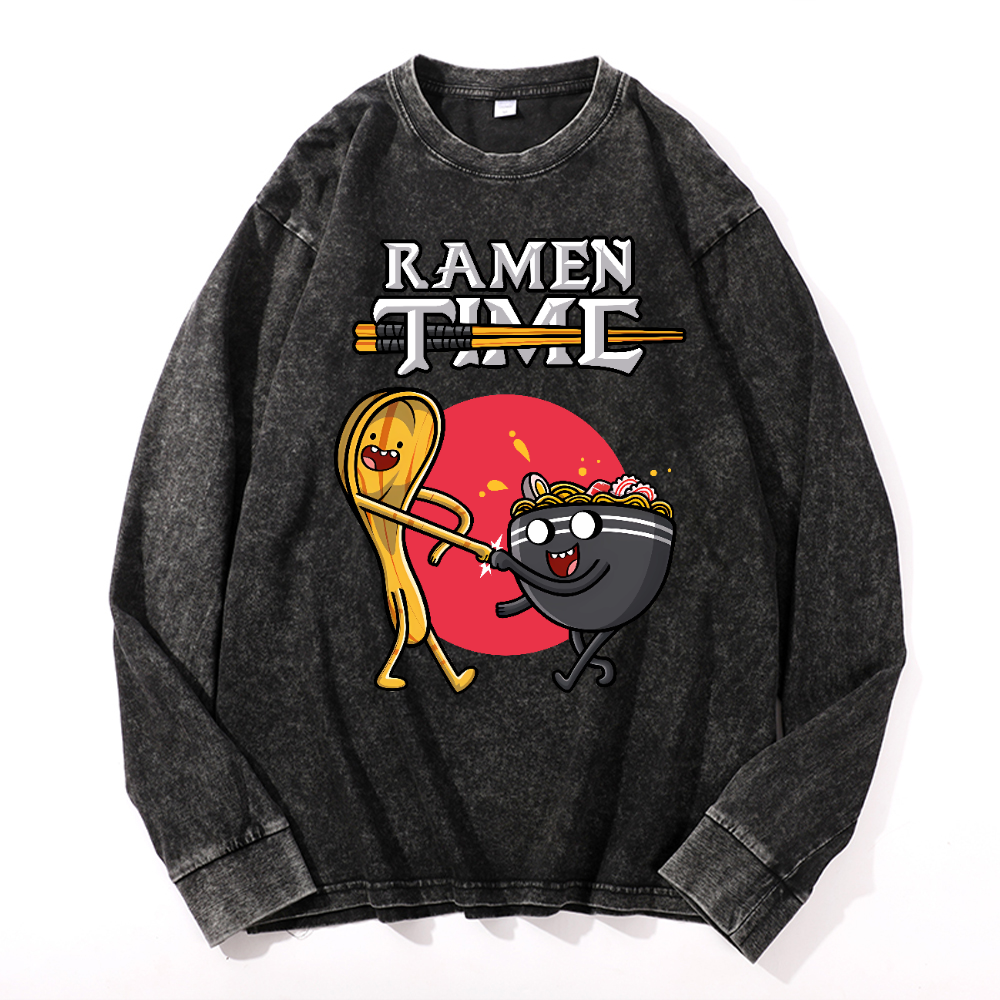 Ramen Vintage Cotton Wash Crewneck Long-Sleeve T-Shirt