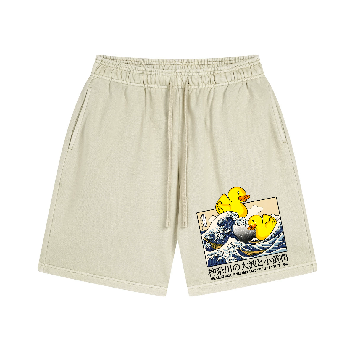Duck Great Wave Ukiyoe Vintage Pure Thick Cotton Shorts