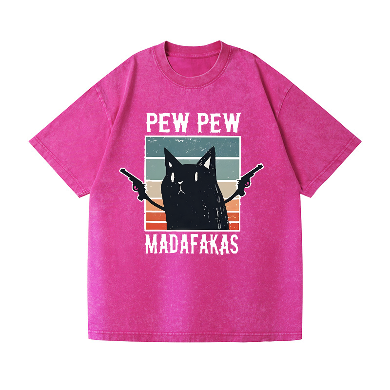 Cat Pew Pew Madafakas Vintage Wash Japanese Design T-Shirt