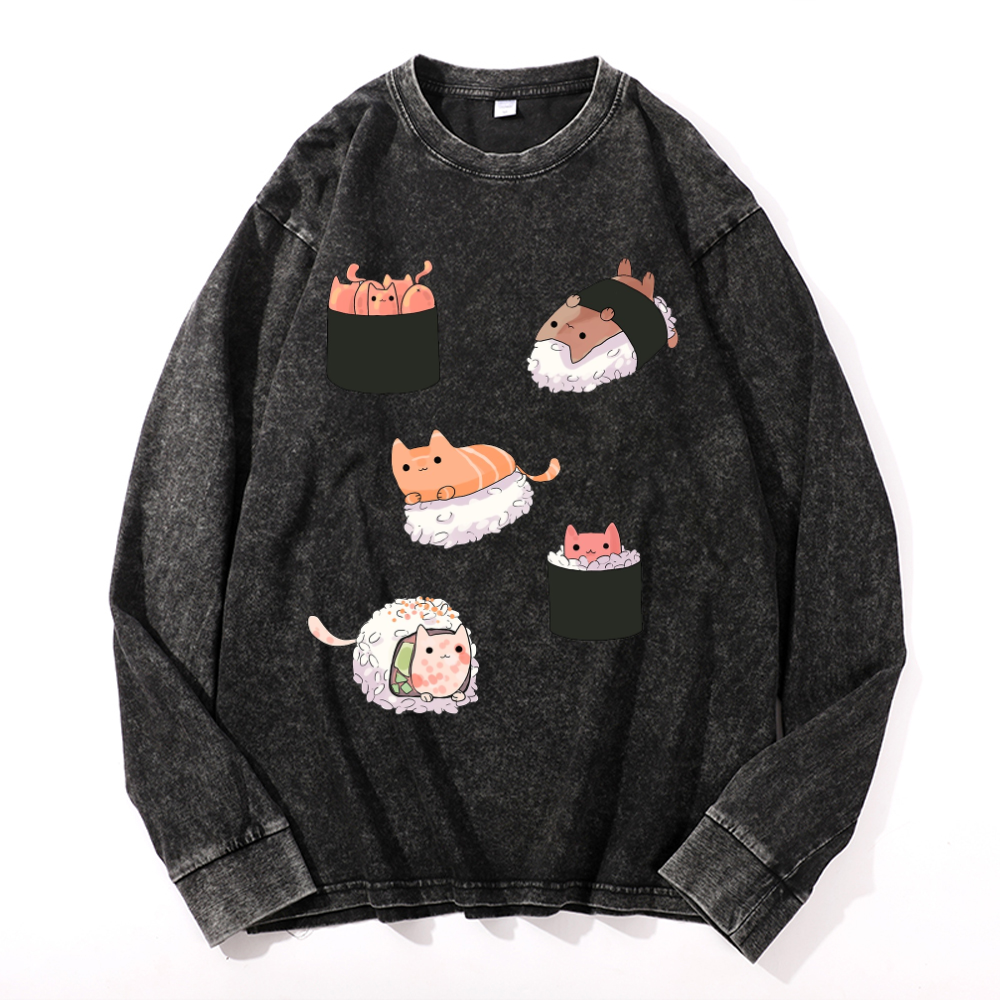 Vintage Cotton Wash Crewneck Long-Sleeve T-Shirt