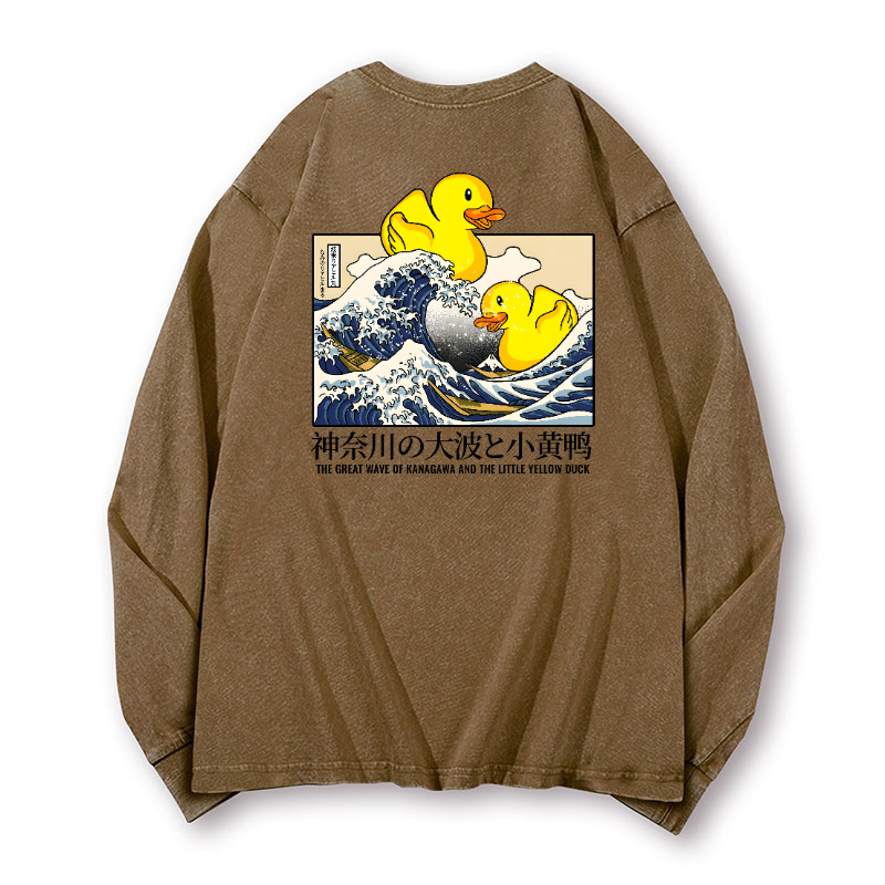 Great Wave Kanagawa Duck Vintage Washed Cotton Back Art Long-sleeve T-shirt