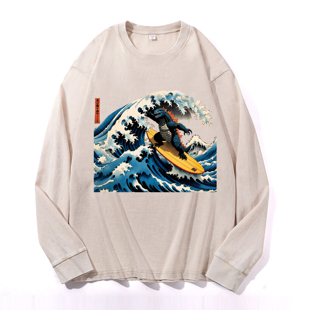 Vintage Cotton Wash Crewneck Long-Sleeve T-Shirt