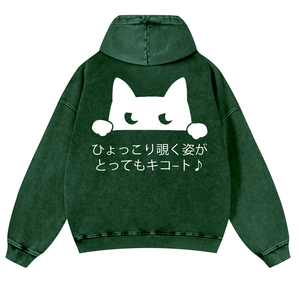 Cat Vintage Washed Cotton Back Art Hoodie