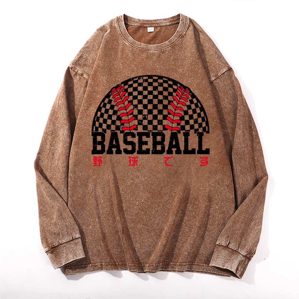 Baeball Vintage Cotton Wash Long-sleeve T-shirt
