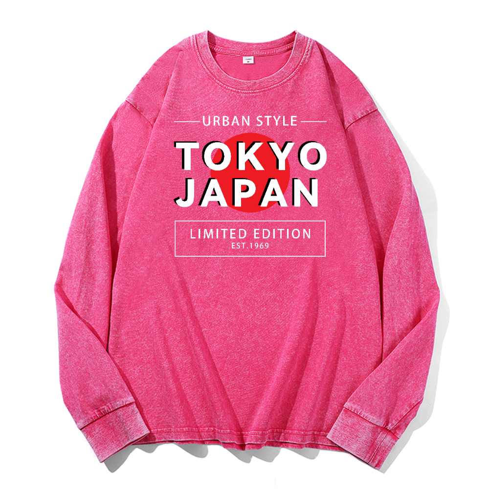 Tokyo Japan Vintage Cotton Wash Crewneck Long-Sleeve T-Shirt