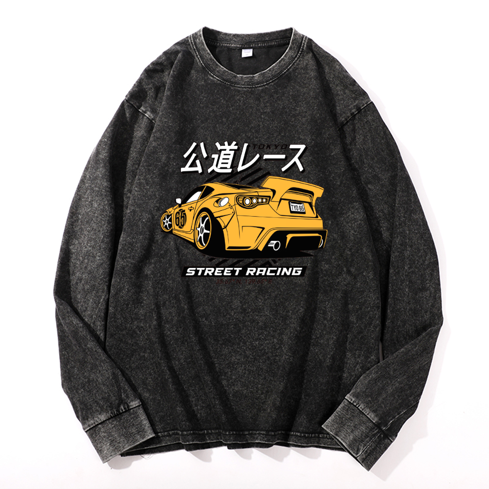 Vintage Cotton Wash Crewneck Long-Sleeve T-Shirt