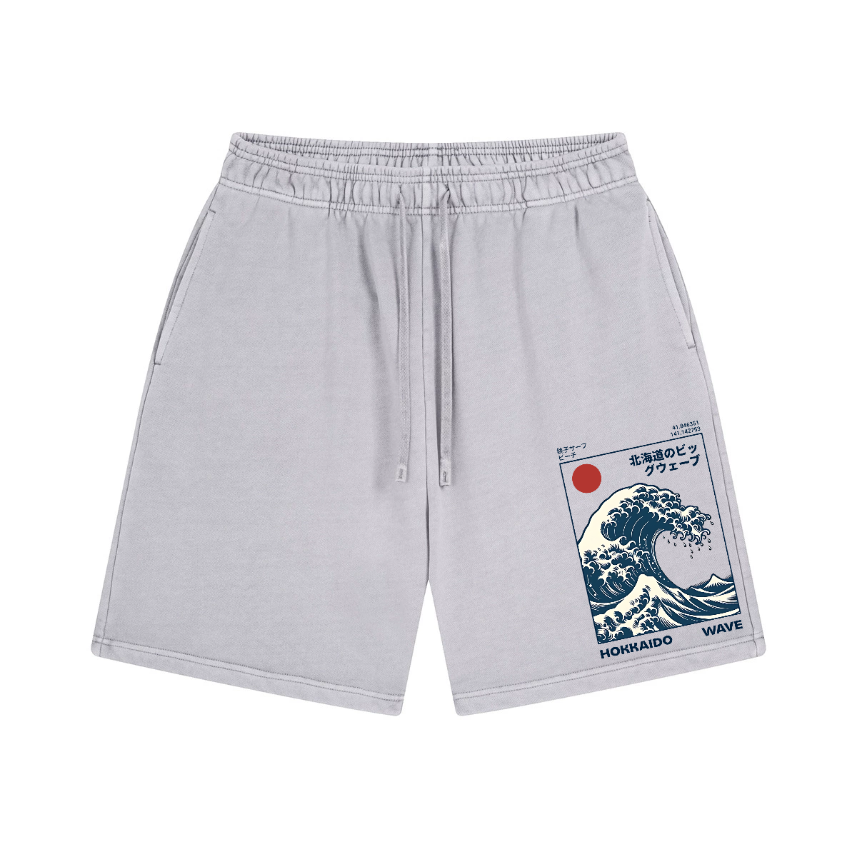 Hokkaido Wave Ukiyoe Vintage Pure Thick Cotton Shorts