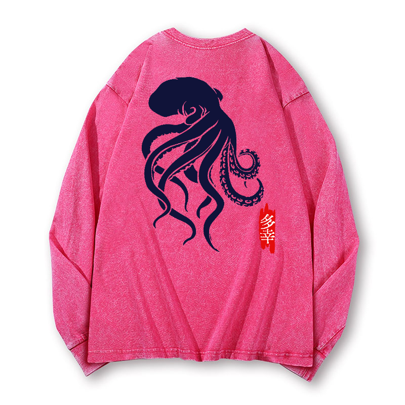 Octopus Vintage Washed Cotton Back Art Long-sleeve T-shirt