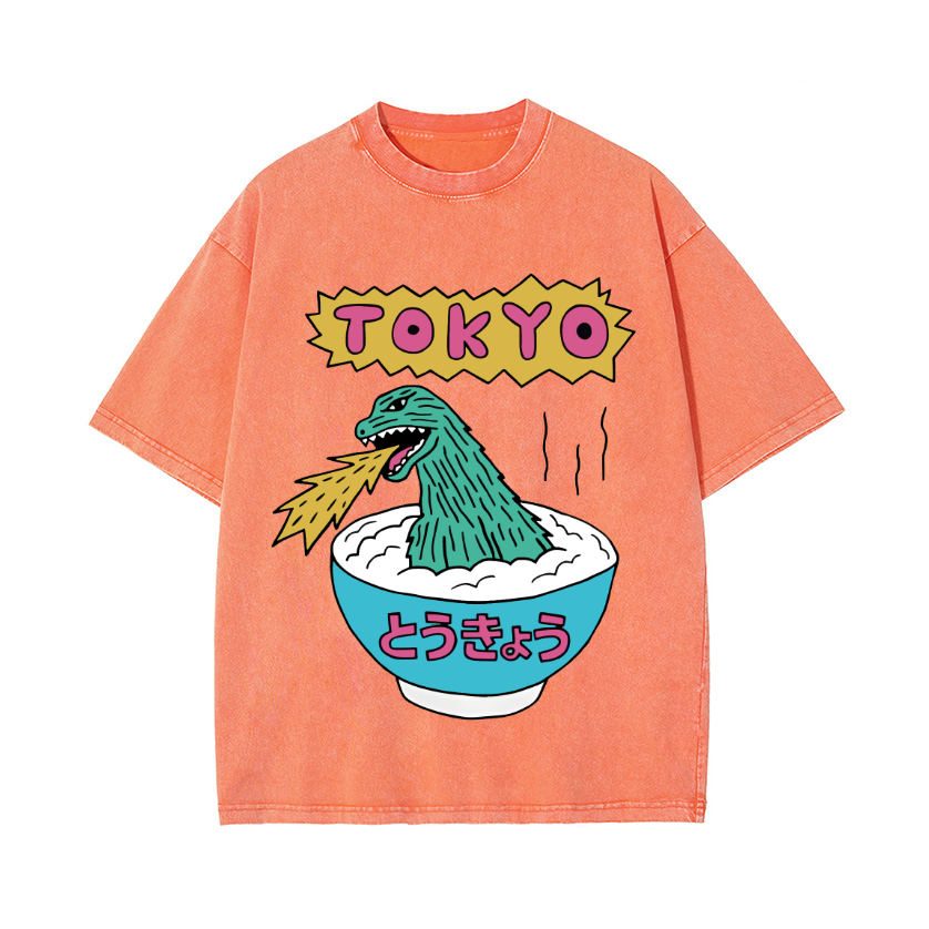 Kaiju The Monster Rice of Tokyo Vintage Wash Japanese Design T-Shirt