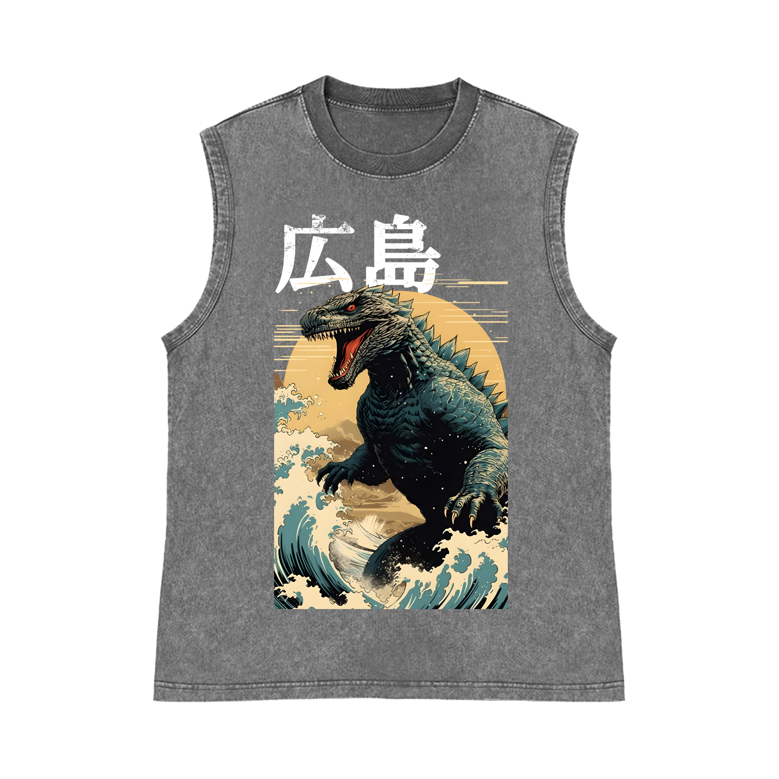Hiroshima Kaiju Pure Cotton Wash-Dyed Sleeveless Tank Top