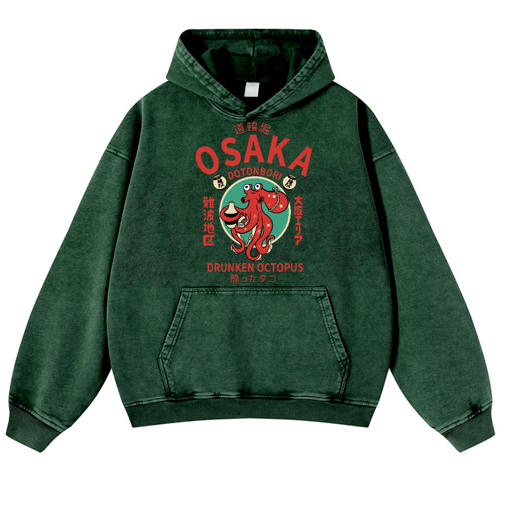 Osaka Drunken Octopus Vintage Washed Thick Cotton Hoodie
