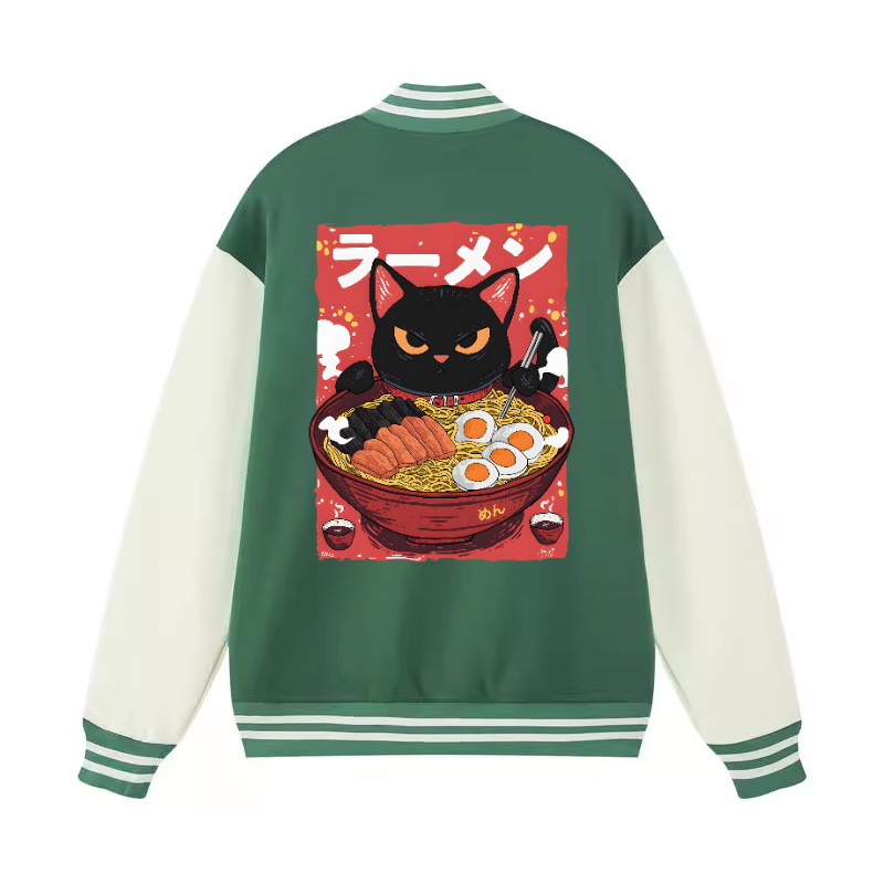 Black Cat Ramen Vintage Cotton Varsity Jacket
