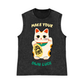 Lucky Cat Pure Cotton Wash-Dyed Sleeveless Tank Top