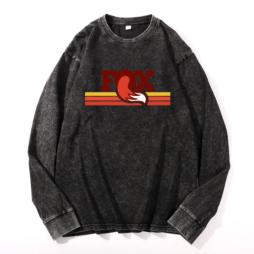 FOX Vintage Cotton Wash Crewneck Long-Sleeve T-Shirt