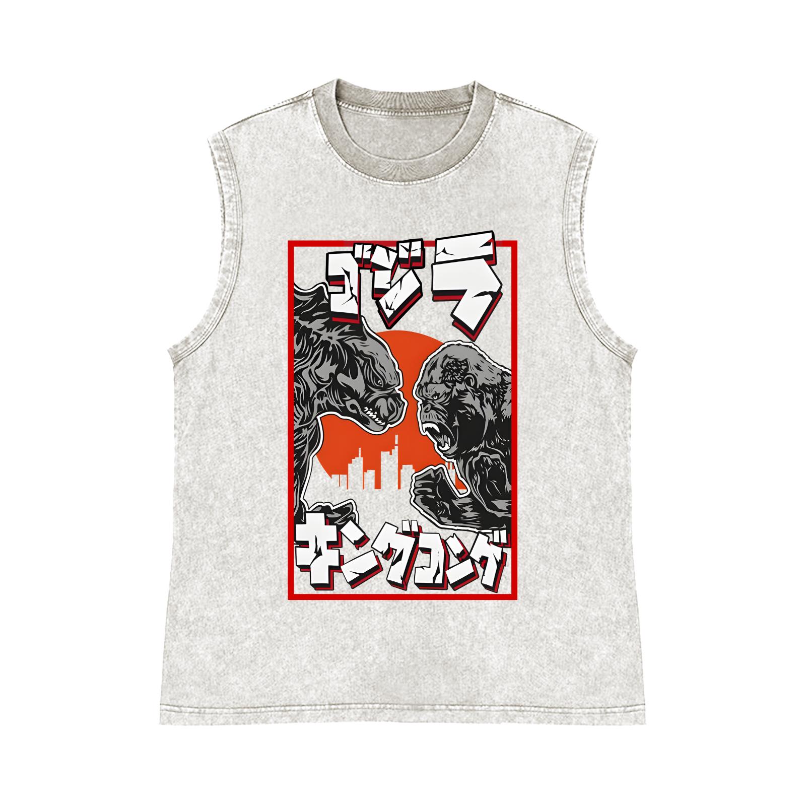 Kaiju VS King Kong Pure Cotton Wash-Dyed Sleeveless Tank Top