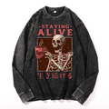 Staying Alive Vintage Cotton Wash Crewneck Long-Sleeve T-Shirt