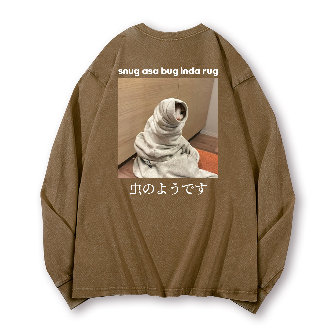Snug Cat Vintage Washed Cotton Back Art Long-sleeve T-shirt