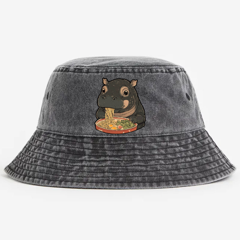 Hippo Ramen Vintage 100% Cotton Bucket Hat