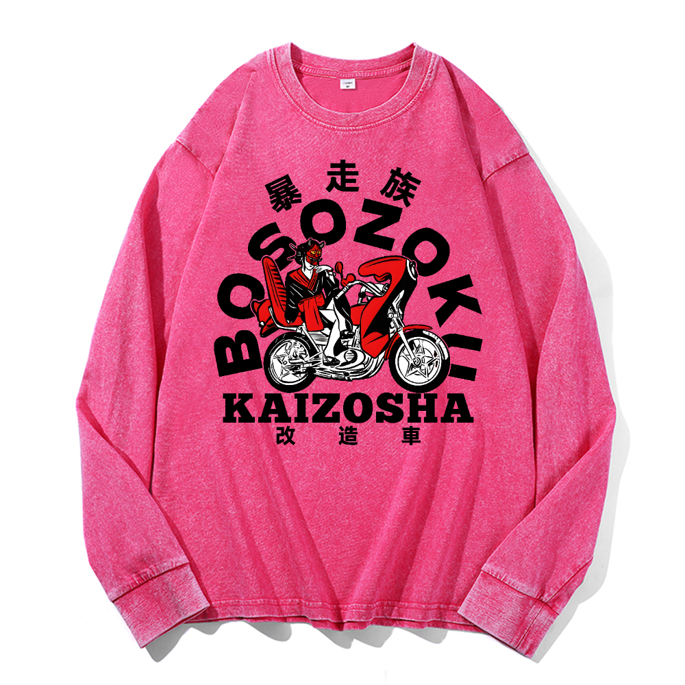 Bosozoku Vintage Cotton Wash Crewneck Long-Sleeve T-Shirt