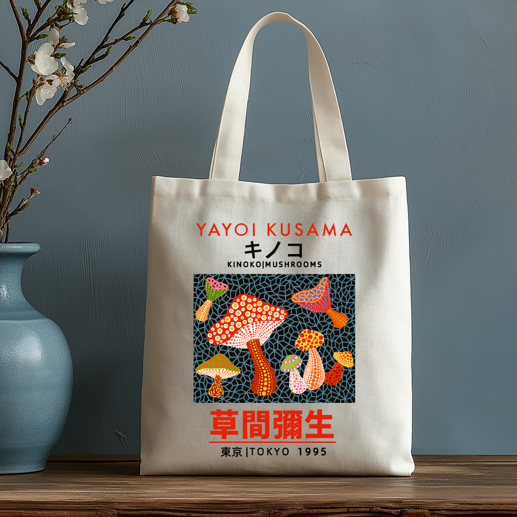 Yayoi Kusama Mushroom Japanese Style Canvas Tote Bag
