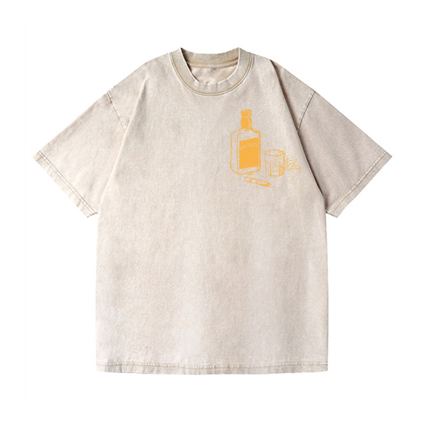 Wiskey Vintage Wash Japanese Design Back Art T-Shirt