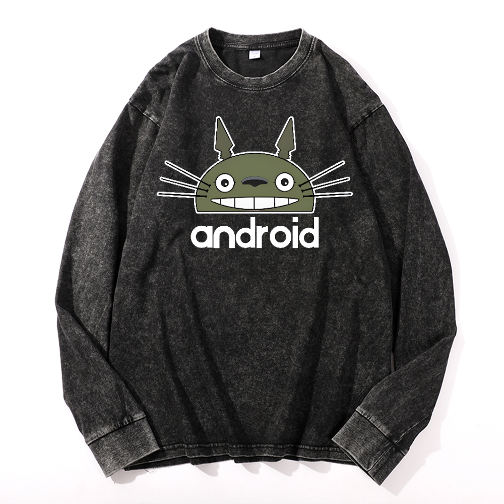 Ghibli Totoro Android Vintage Cotton Wash Long-sleeve T-shirt