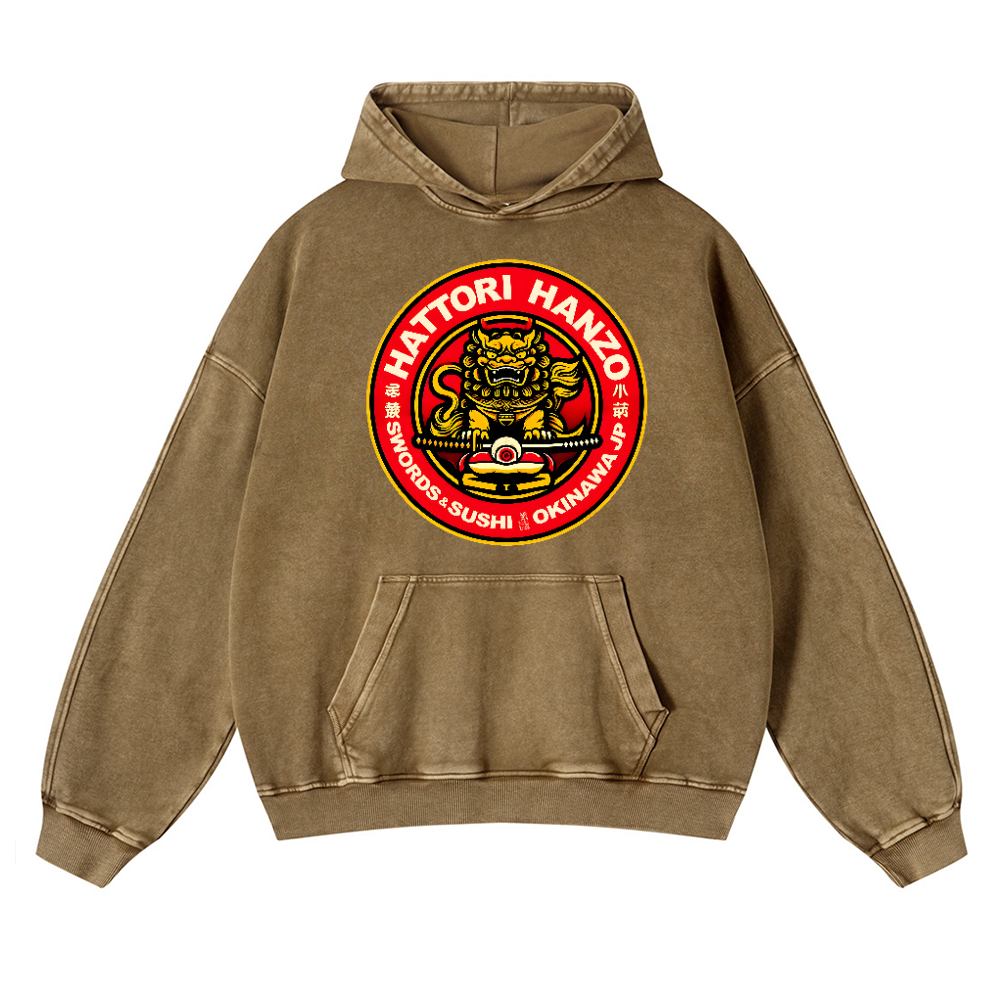 Hattori Hanzo Komainu Okinawa Japan Vintage Washed Thick Cotton Hoodie
