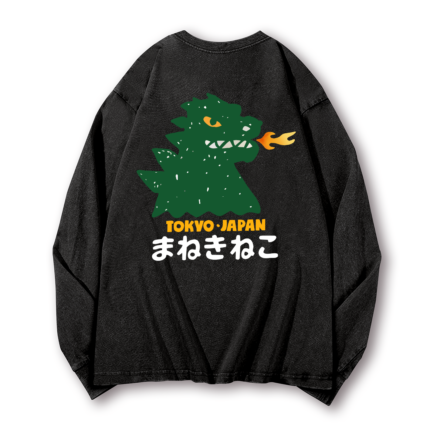 Kaiju Monster Tokyo Japan Vintage Washed Cotton Back Art Long-sleeve T-shirt