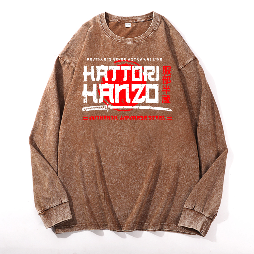 Hattori Hanzo Vintage Cotton Wash Crewneck Long-Sleeve T-Shirt