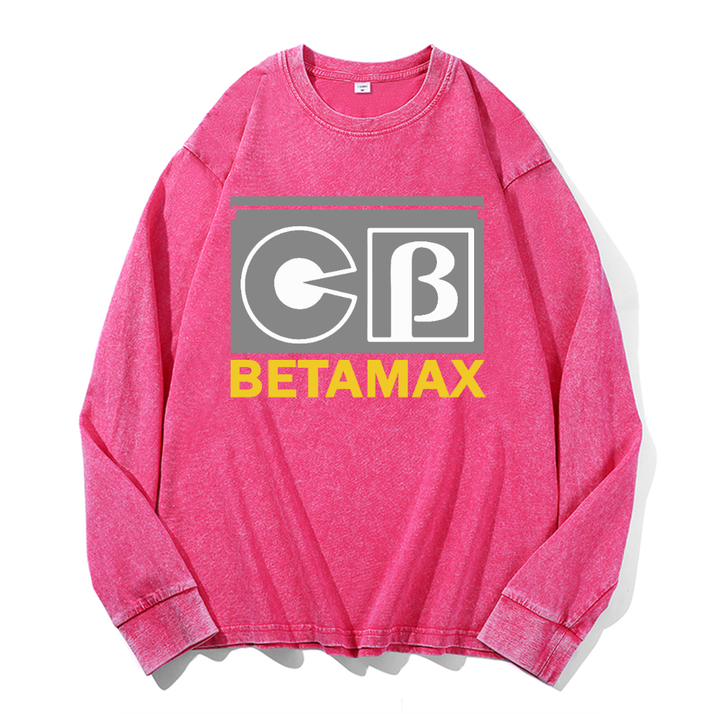 Sony Betamax Vintage Cotton Wash Crewneck Long-Sleeve T-Shirt