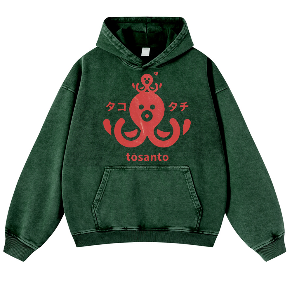 Octopus Vintage Washed Thick Cotton Hoodie