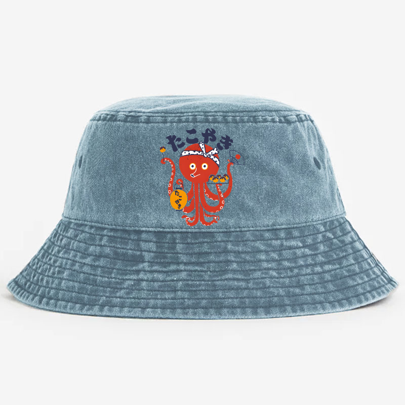 Takoyaki Octopus Vintage 100% Cotton Bucket Hat