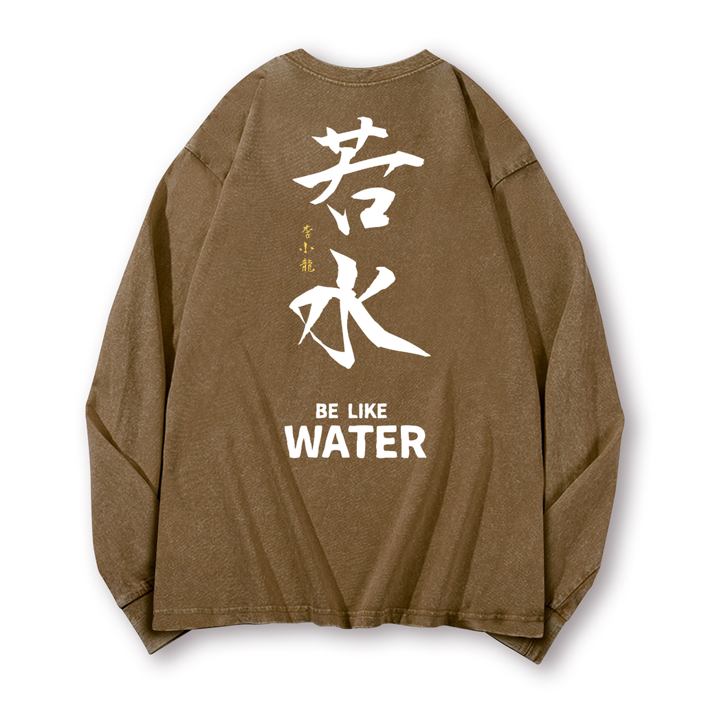 Bruce Lee Water Vintage Washed Cotton Back Art Long-sleeve T-shirt