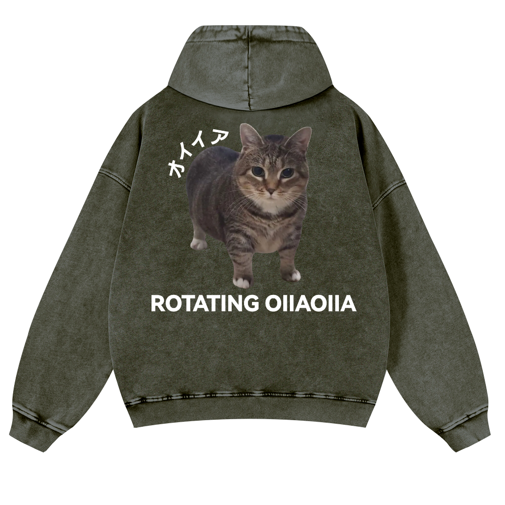OIIA Cat Vintage Washed Cotton Back Art Hoodie